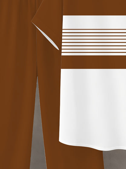 Men's Casual Color-Block Shirt and Pants Set for Summer