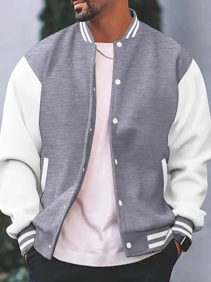 Տղամարդու ամենօրյա բեյսբոլի բաճկոն - ոճային սև՝ սպիտակ շերտերով, կոճակներով, երկար թևքերով, իդեալական է գարնան և աշնան համար, ամենօրյա հագուստ, ամենօրյա հագուստ | Բեյսբոլի բաճկոն | Constructio