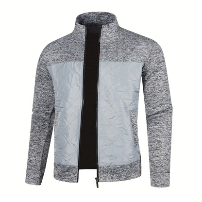 Men's Knitted Cardigan Jacket, Autumn Winter Casual Stand Collar Full Zip Coat, Long Sleeve Regular Fit Jacket