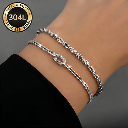 Women's 2pcs 18K Gold Plated Stainless Steel Bracelets - Elegant Daily