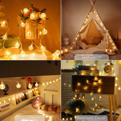 1pc, Crystal Ball Bubble Ball String Lights, 40/20/10LED, Spherical Fairy String Lights, Battery Powered, Suitable for Home, Wall Decoration, Bedroom, Party, Festival, Wedding, Autumn Decoration, Wall Decoration, Halloween, T