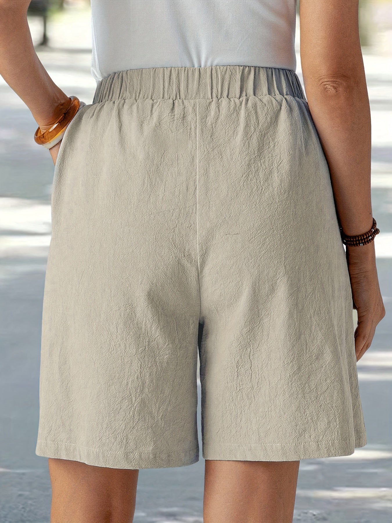 Women'S Elegant Solid Color Casual Comfort Shorts, 95% Polyester 5% Elastane, Summer Woven Fabric, 120g/m², Loose Fit - Navy Blue