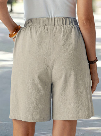 Women'S Elegant Solid Color Casual Comfort Shorts, 95% Polyester 5% Elastane, Summer Woven Fabric, 120g/m², Loose Fit - Navy Blue