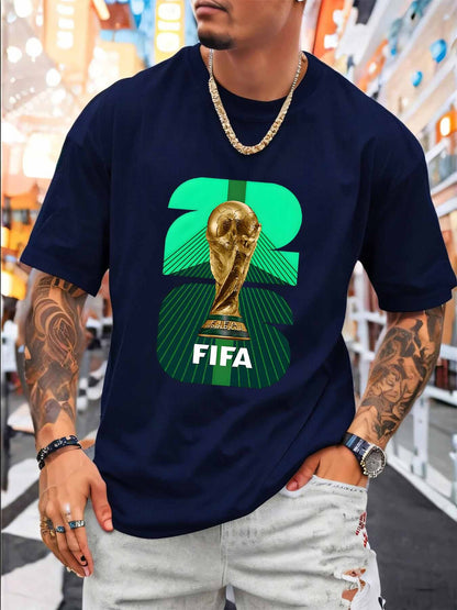 Men's FIFA 2026 Trophy Graphic Mesh T-Shirt - Breathable Summer Tee