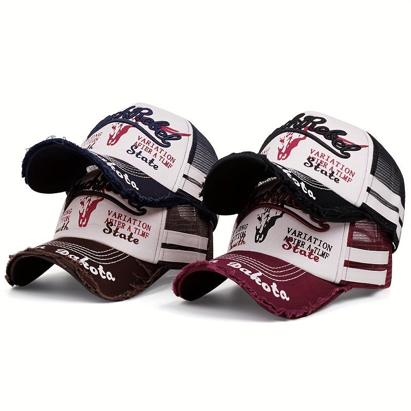 Men's Lightweight Bull Head Pattern Mesh Baseball Cap for Spring Summe