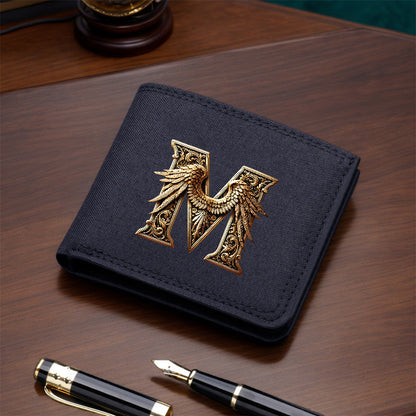 1pc Men's Short Canvas Initial Name Wallet, Zippered Denim Wallet for Men, Plain Ultra-Thin Letter Wallet for Men