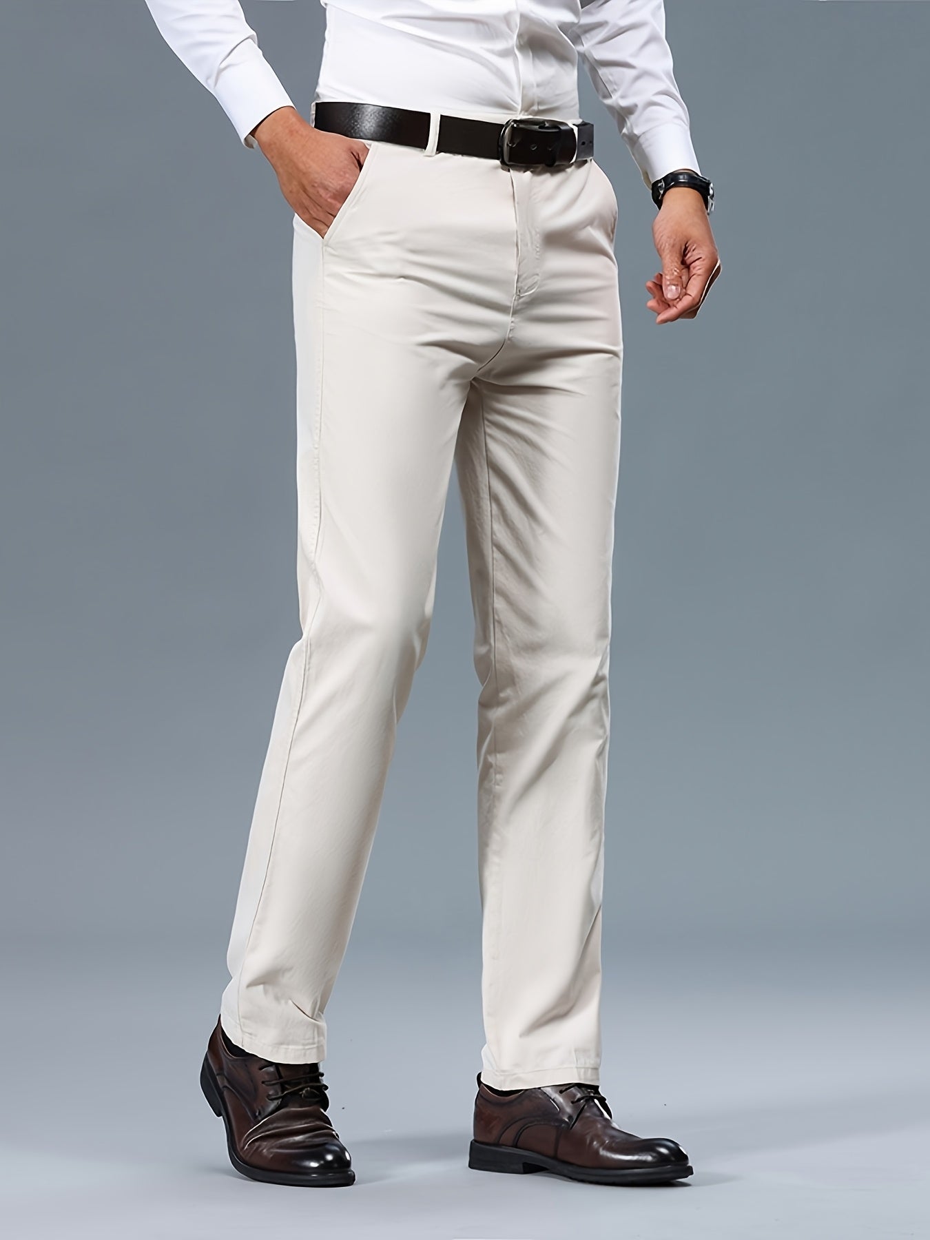 Men's Light Business Cotton Dress Pants - Straight Leg, Olive Green, 100% Cotton, Perfect for Office or Casual Outings
