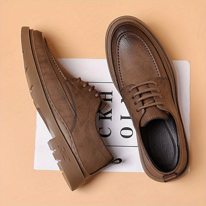 Men'S Solid Color Low-Top Elegant Boots, Comfortable Non-Slip Wear-Resistant Rubber Sole Men'S Outdoor Activity Shoes with Laces