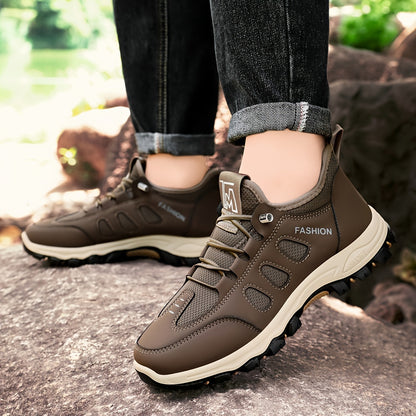 Men's New Season Running Footwear - Casual Athletic Sneakers, Brown with White Accents, Comfortable Soft Sole