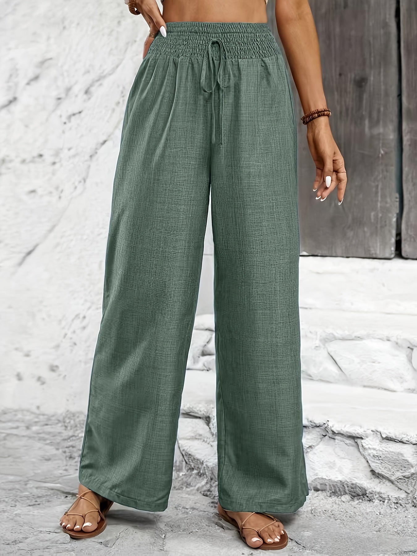 Elegant Solid Color Twisted Knot Straight-Leg Pants