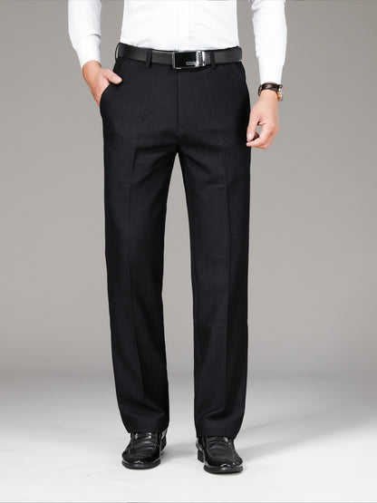 Men's Solid Color Business Style Dress Pants, Lightweight Comfy Casual Trousers for Office Wear