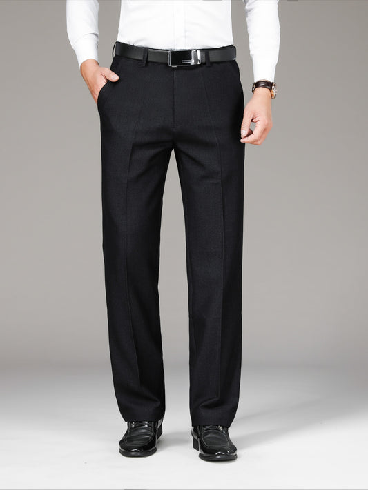 Men's Solid Color Business Style Dress Pants, Lightweight Comfy Casual Trousers for Office Wear