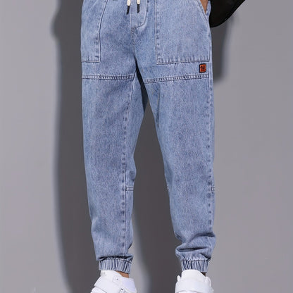 Men's Street Style Harem Jeans - Casual Loose Fit with Elastic Drawstring Waist, Versatile & Stylish for All Seasons