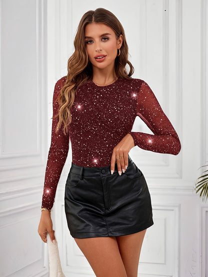 Ladies' Semi-Transparent Sexy Blush Bodysuit