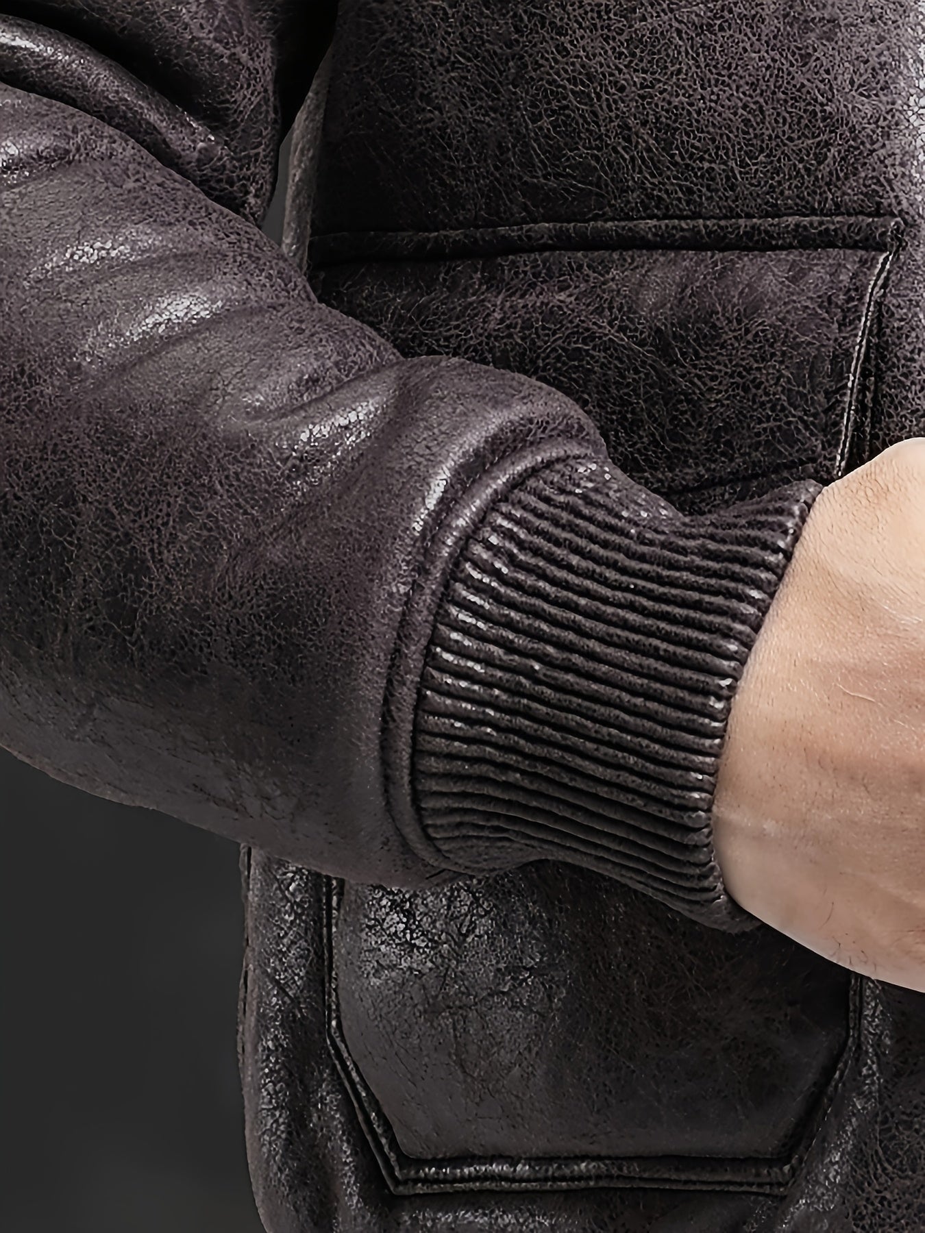 Men'S Faux Fur Lined Biker Jacket, Casual Long Sleeve Applique Air Force Style, Polyester 100% Knit Fabric, Solid Color Lapel Collar, Zipper Closure, Regular Fit for Daily & Golf Occasions - Fall/Winter Collection