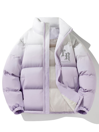 1 հատ տղամարդու փողոցային ոճի վերարկու՝ կանգնած օձիքով, այբուբենի նախշերով, սովորական չափսերով, լարերով, չձգվող գործվածքով պոլիեսթեր, 100% պոլիեսթերային լցոն, երկար թևքերով, ամենօրյա տաք, գրադիենտային բաճկոն՝ աշնանային և ձմեռային համար