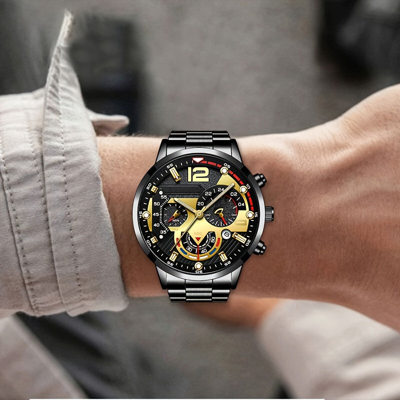 5pcs Men's Business Bundle: Quartz Watch with Belt, Wallet, Glasses & Keychain - Complete Suit for Professional, Ideal Gift for Christmas/Graduation - Matching Outfit for Work & Formal Events (-)