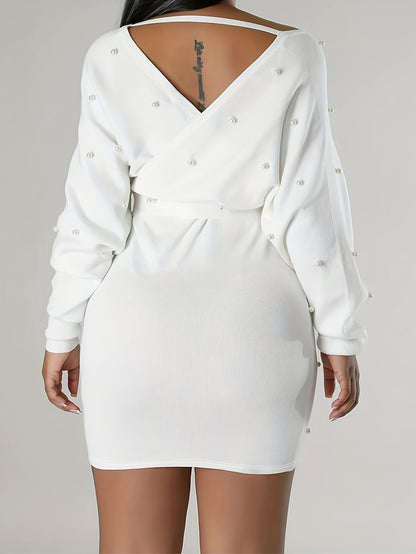 Women'S Clothing: Off-Shoulder Dress with Long Sleeves And Beaded Bodycon Style