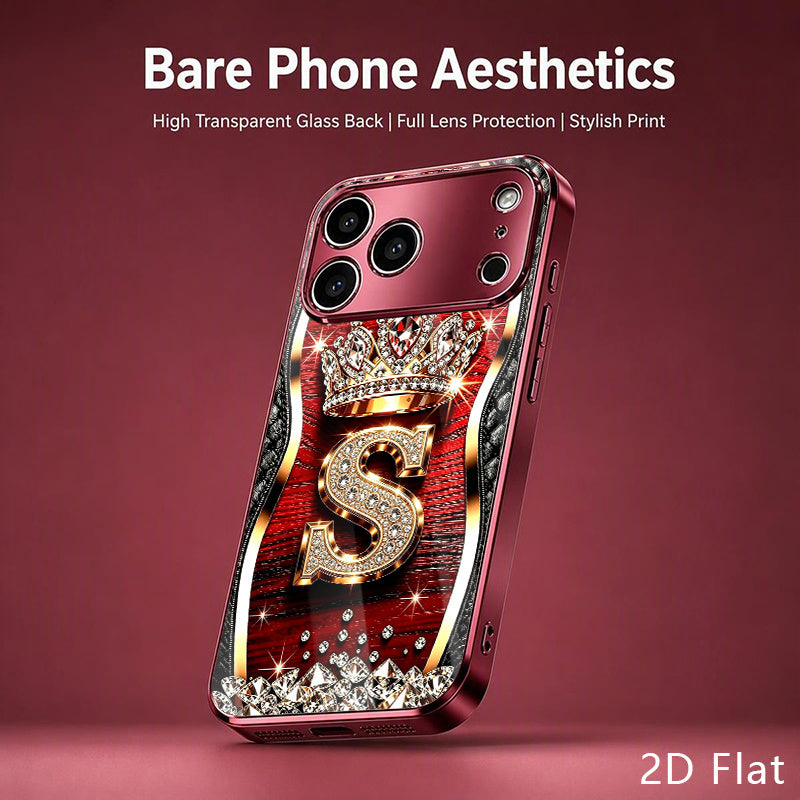Luxury Wine Red Tempered Glass Phone Case with Wood Grain S Design