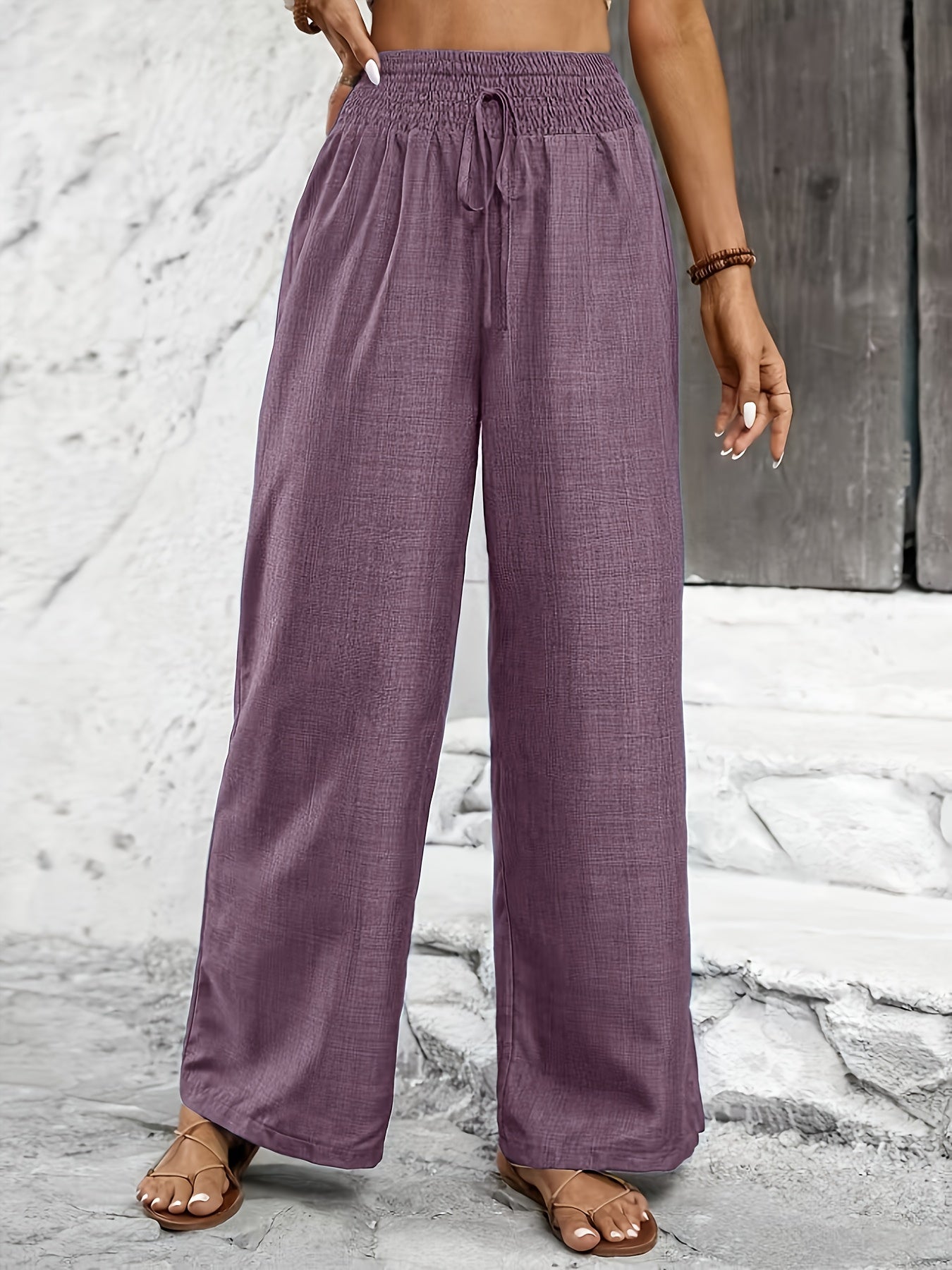 Elegant Solid Color Twisted Knot Straight-Leg Pants