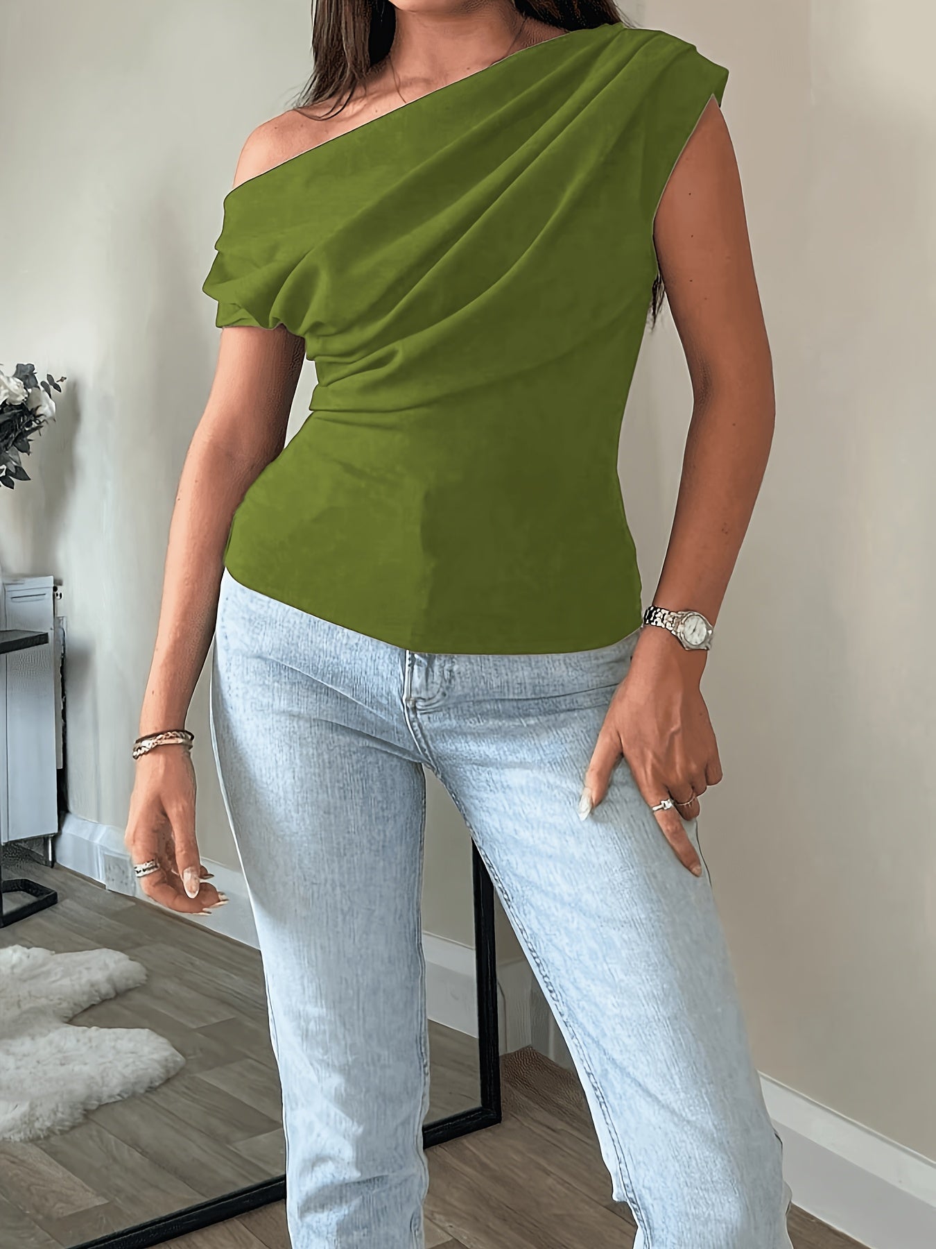 Slim Fit Off-Shoulder Casual Polyester Top for Women