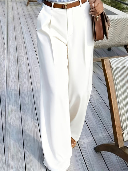 Elegant Solid Color Women's Long Pants with Pockets for Spring/Fall