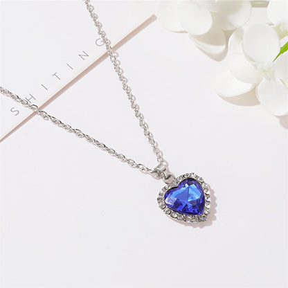 Birthstones Կախազարդ Վզնոց Սրտաձև Սինթետիկ Կապույտ Քարեր Ամբողջ Փայլուն Ցիրկոնիայից Կախազարդով Կանացի պարանոցի փայլուն շղթայով