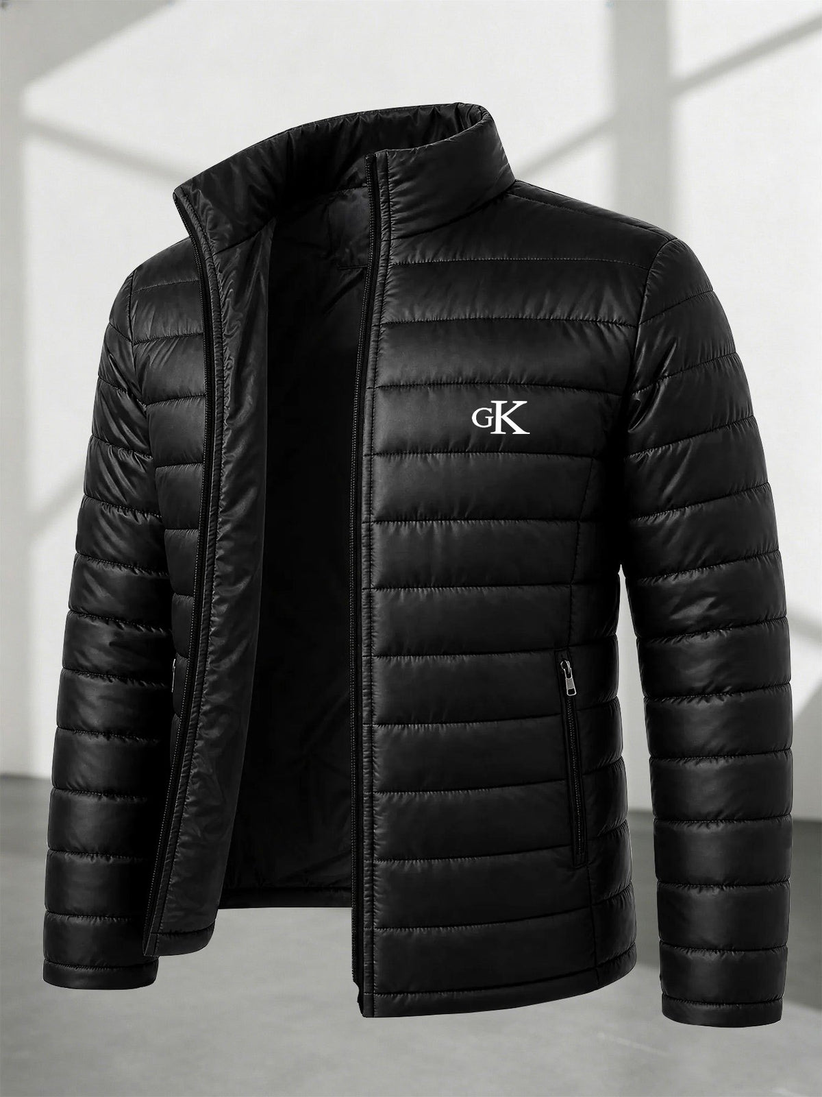 Men's Stand Collar Padded Coat with Letter Print for Fall/Winter