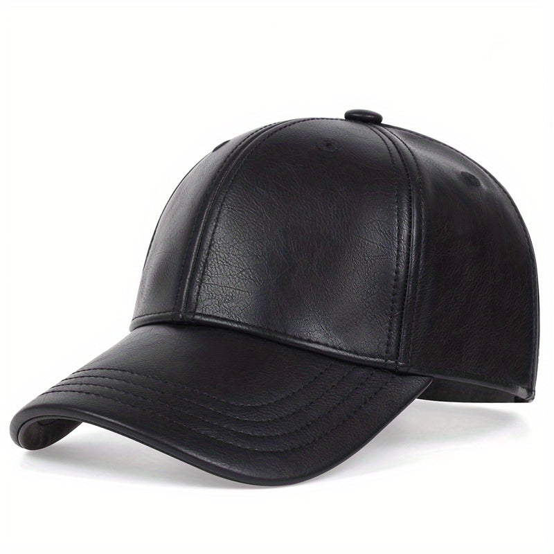 Solid Color Casual Baseball Cap PU Leather Waterproof Dad Hat Unisex Adjustable Sunshade Golf Cap For Women Men