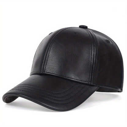 Solid Color Casual Baseball Cap PU Leather Waterproof Dad Hat Unisex Adjustable Sunshade Golf Cap For Women Men