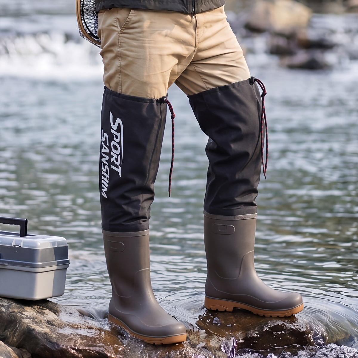 Men's Over-the-Knee PVC Rain Boots with Drawstring Cuff