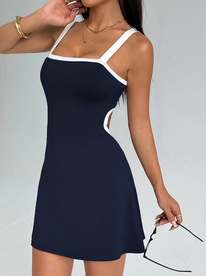 Women's Color-Blocked Y2K Tank Slip Dress with Spaghetti Straps