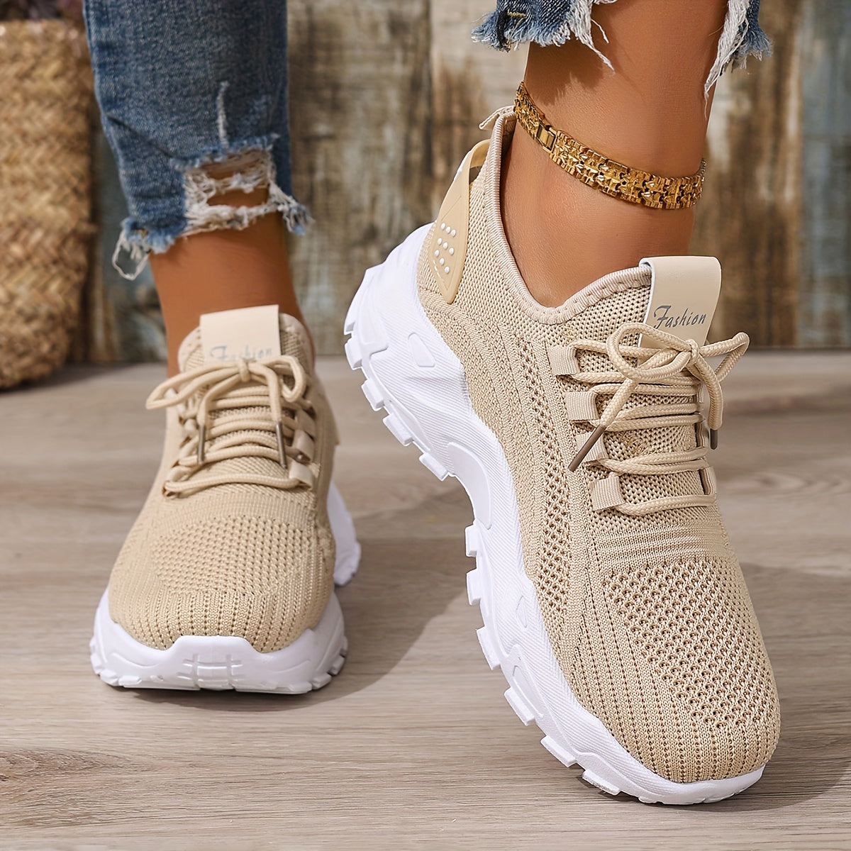 Women's Casual Lace-Up Sneakers - Lightweight All-Season Fabric Shoes