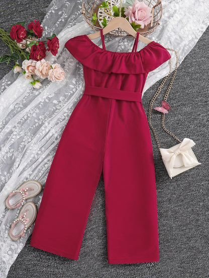 Girls Ruffle Cami Romper Belt Off Shoulder Նրբագեղ ամառային գարուն աշուն մանկական հագուստ