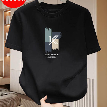 Men's Heavyweight 100% Cotton T-Shirt - Beige Crew Neck Tee, Breathable Summer Shirt for Everyday  Formal Wear, Soft Everyday Essential, Relaxed Fit, Stylish Lettering, Premium Quality, Short Sleeve Top, Casual Wardrobe