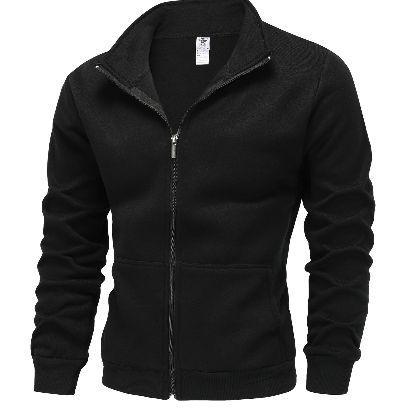 Warm High Neck Jacket, Men's Casual Slant Pocket Zip Up Athletic Jacket For Fall Winter