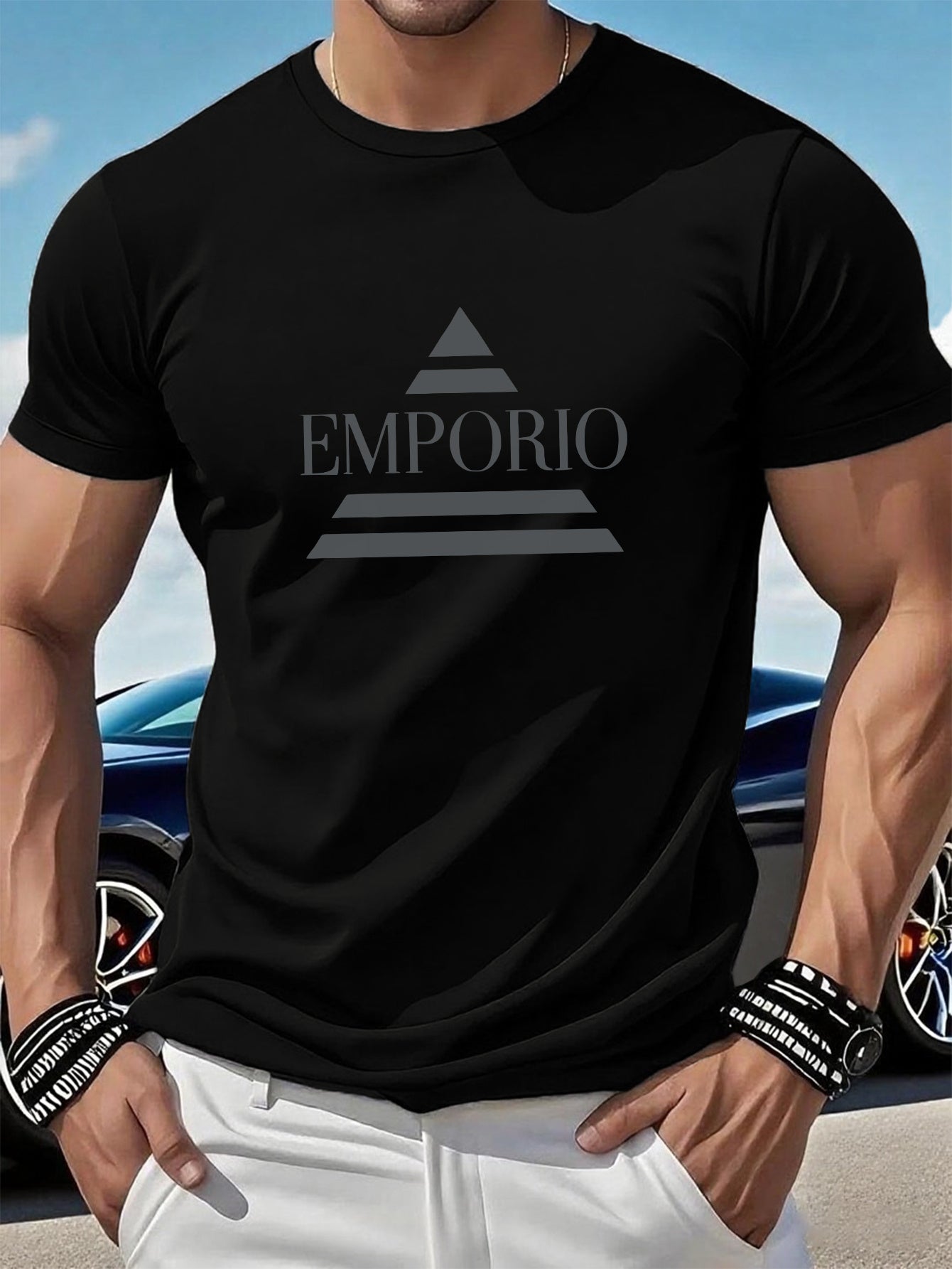 Men's 180gsm Heavyweight 100% T-shirt, Men's Graphic T-shirts, 1pc Bosh Briure Pattern Men's T-shirt, for Casual, Sports, and Holiday Wear - ayq