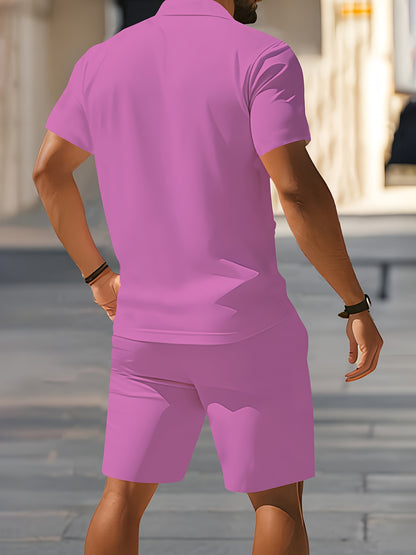 Men's Outdoor Fitness Polo Set with Lapel Collar and Shorts