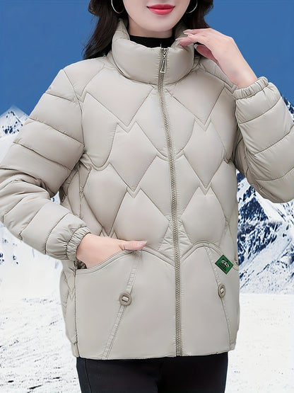 Մեծ չափս - Կանացի ոճային կարմիր կարված բաճկոն - երկար թևքերով, կայծակաճարմանդով ձմեռային վերարկու գրպաններով, առօրյա պոլիեսթերային վերնազգեստ ցուրտ եղանակի համար, ձմեռային բաճկոն