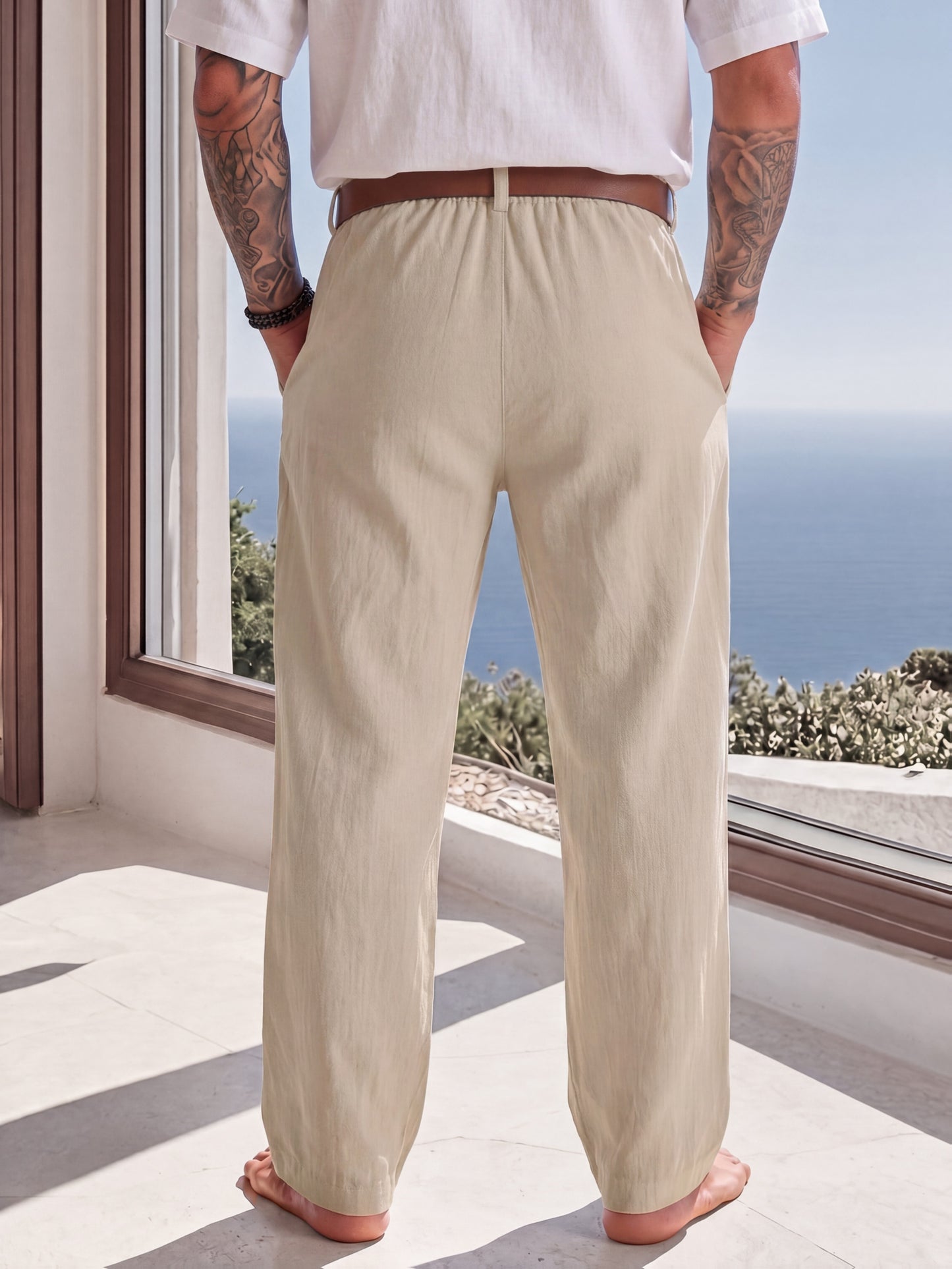 Men's Casual Linen Trousers for Spring and Fall, Straight Fit