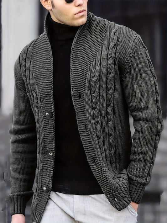 Men's Casual Knit Cardigan | Olive Green Acrylic Sweater | V-Neck with Button Closure | Textured Cable Knit Design | Machine Washable | Ideal for Autumn/Winter, Knit Sweater