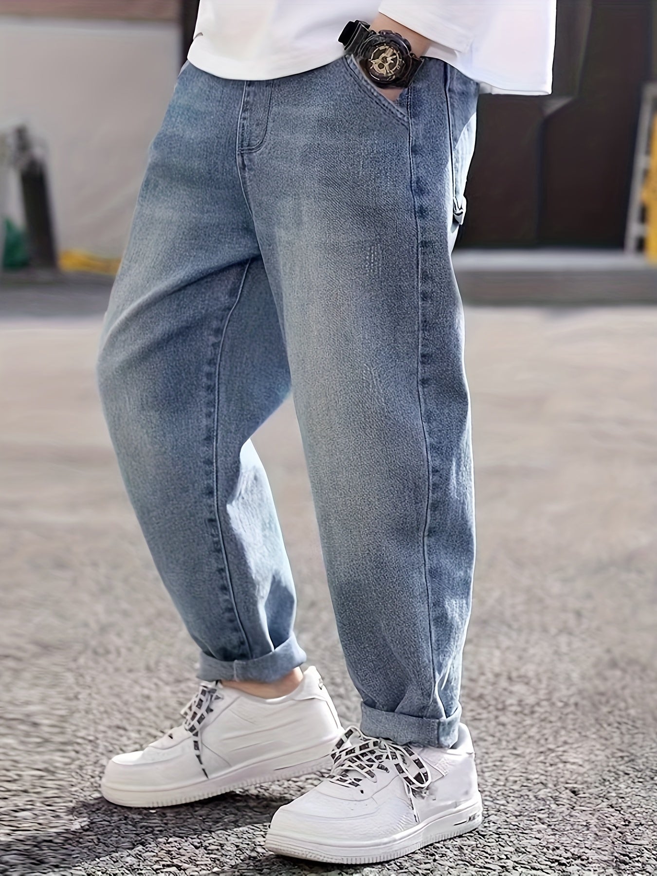 Boys' Slim Fit Casual Jeans with Alphabet Pattern