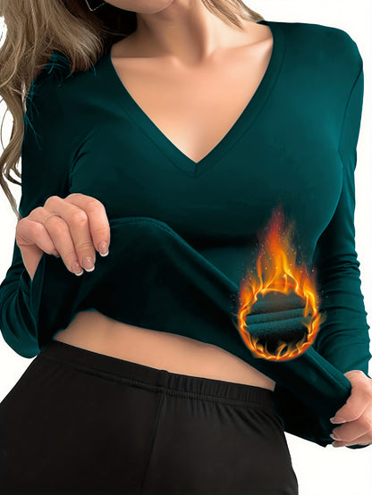 Women'S V-Neck Long Sleeve Top - Elegant Maroon Blouse with Fire Design, Stretchy Fabric for Fall/Winter, Office, Party, Everyday Outfits - Women'S Fashion Clothing, Ladies Tops And Blouses, Party Attire, Office Wear, Stylish