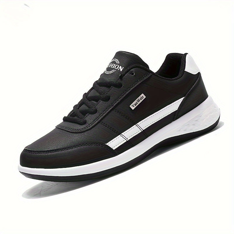Casual Sneakers| VanWeir Men's Fashion Sneakers - Casual Lace-Up Shoes with PU Upper & MD Sole, Comfortable Fabric Insole, Versatile for All Seasons, Navy Blue with White & Orange Accents, VANWEIR