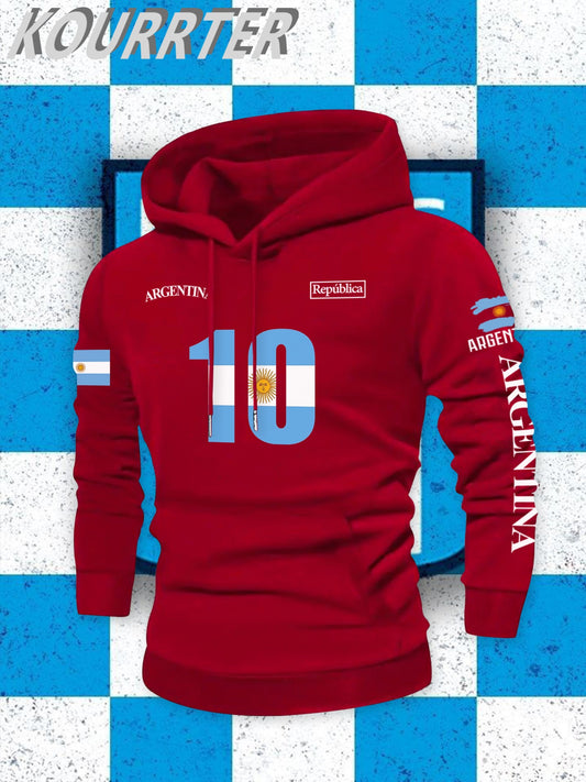 Men's Argentina Flag Hooded Sweatshirt - Casual Winter Pullover