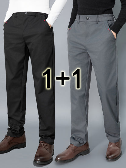 2pcs Men's Light Business Casual Pants - Straight Leg Dress Trousers, Lightweight & Comfortable for Office and Casual Attire, All Seasons, Navy Blue & Black, Polyester Fabric, Machine Washable, Versatile Dress Trousers | Styl