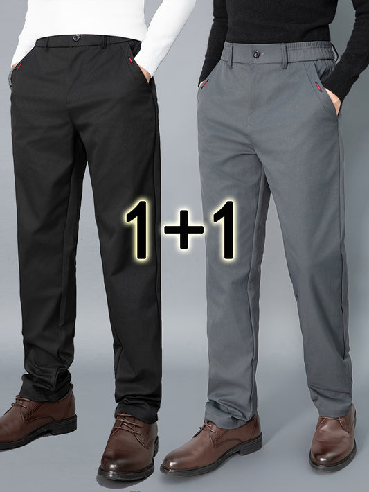 2pcs Men's Light Business Casual Pants - Straight Leg Dress Trousers, Lightweight & Comfortable for Office and Casual Attire, All Seasons, Navy Blue & Black, Polyester Fabric, Machine Washable, Versatile Dress Trousers | Styl