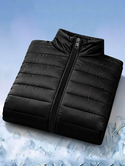 Men's Casual Stand Collar Padded Jacket with Zipper Pockets