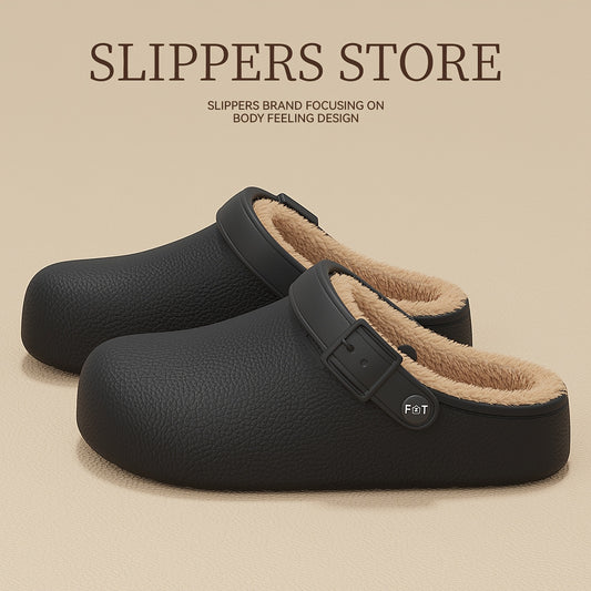 Men's Casual Unisex Slippers with Plush Lining and Thick EVA Sole - ayq