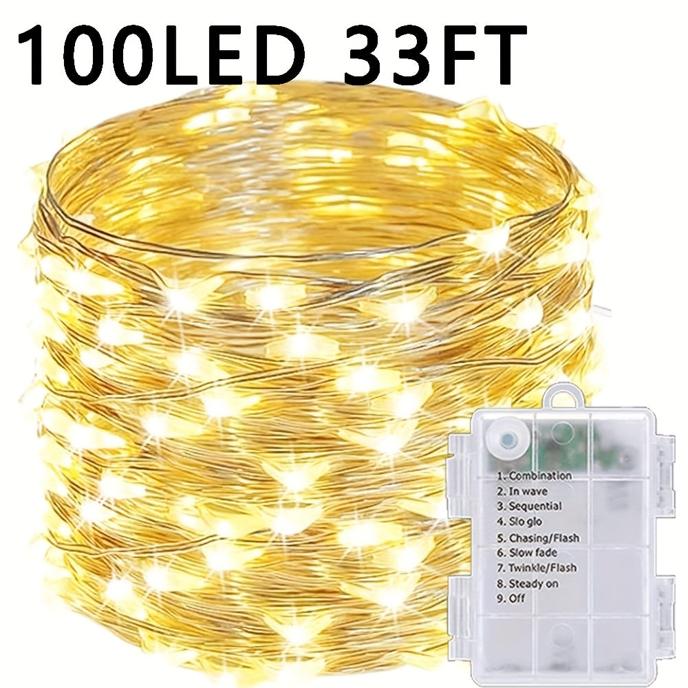 50/100 LED Christmas Fairy Lights Battery Operated 8 Modes String Lights Outdoor IPX6 Waterproof 4.88meter/10.06meter Silvery Battery Copper Wire Lights Camping lights Outdoor for Garden Patio Fence Party Decorations, Warm Wh